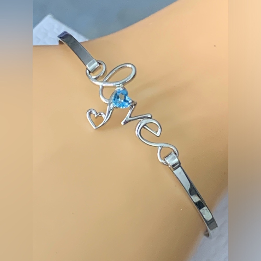 Vintage LA 925 Sterling Silver Blue Heart Love Bangle Bracelet ..